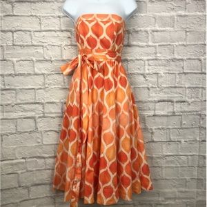 Anthropologie Maeve Freya Poplin Strapless Dress Orange Graphic Sz 4